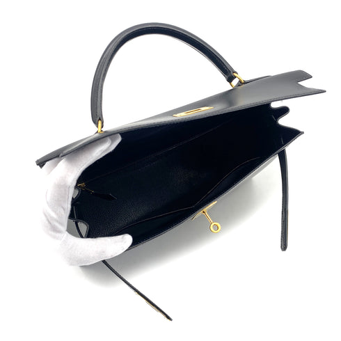 HERMES KELLY 32 SELLIER LACK BOXCALF HAND SHOULDER BAG 1993 CIRCLE W GOLD HARDWARE 90321634