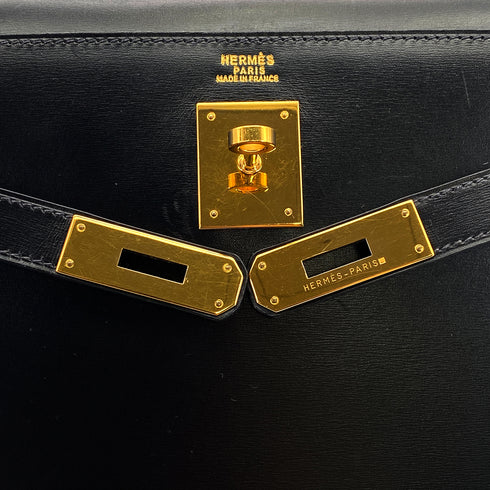 HERMES KELLY 32 SELLIER LACK BOXCALF HAND SHOULDER BAG 1993 CIRCLE W GOLD HARDWARE 90321634