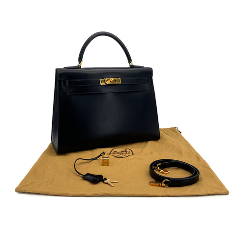 HERMES KELLY 32 SELLIER LACK BOXCALF HAND SHOULDER BAG 1993 CIRCLE W GOLD HARDWARE 90321634