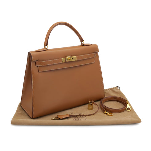 HERMES KELLY 32 SELLIER NATURAL VEAU CHAMONIX HAND SHOULDER BAG 1996 CIRCLE Z GOLD HARDWARE 90324627