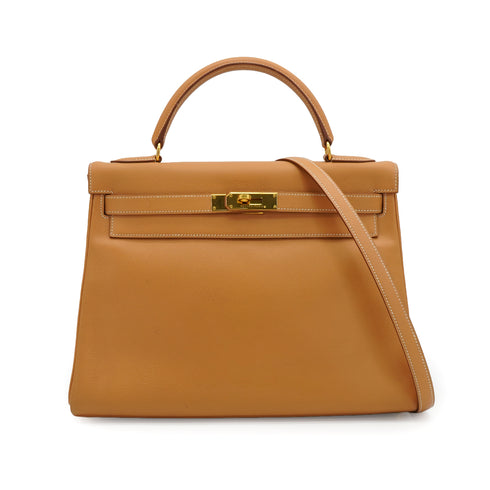 HERMES KELLY 32 SELLIER NATUREL COUCHEVEL HAND SHOULDER BAG 1997 SQUARE A GOLD HARDWARE 90335883
