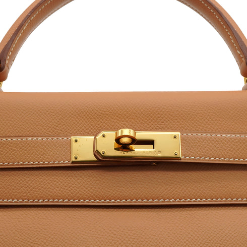 HERMES KELLY 32 SELLIER NATUREL COUCHEVEL HAND SHOULDER BAG 1997 SQUARE A GOLD HARDWARE 90335883