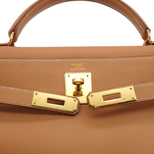 HERMES KELLY 32 SELLIER NATUREL COUCHEVEL HAND SHOULDER BAG 1997 SQUARE A GOLD HARDWARE 90335883