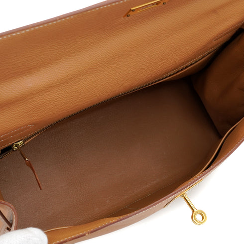 HERMES KELLY 32 SELLIER NATUREL COUCHEVEL HAND SHOULDER BAG 1997 SQUARE A GOLD HARDWARE 90335883