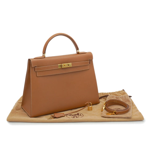 HERMES KELLY 32 SELLIER GOLD COUCHEVEL HAND SHOULDER BAG 1999 SQUARE C GOLD HARDWARE 90340461