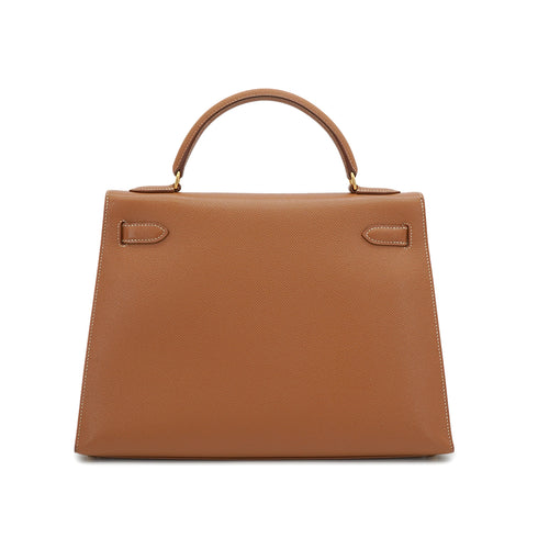 HERMES KELLY 32 SELLIER GOLD COUCHEVEL HAND SHOULDER BAG 1999 SQUARE C GOLD HARDWARE 90340461
