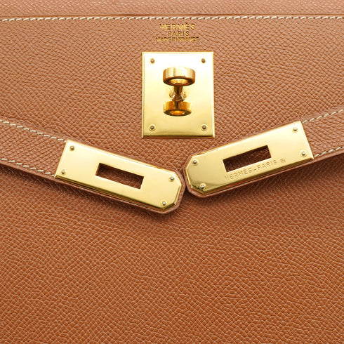 HERMES KELLY 32 SELLIER GOLD COUCHEVEL HAND SHOULDER BAG 1999 SQUARE C GOLD HARDWARE 90340461