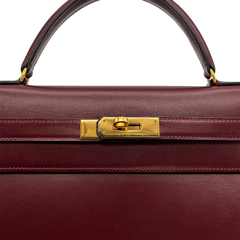 HERMES KELLY 32 SELLIER ROUGE H BOXCALF HAND BAG 1988 CIRCLE R GOLD HARDWARE 90325606