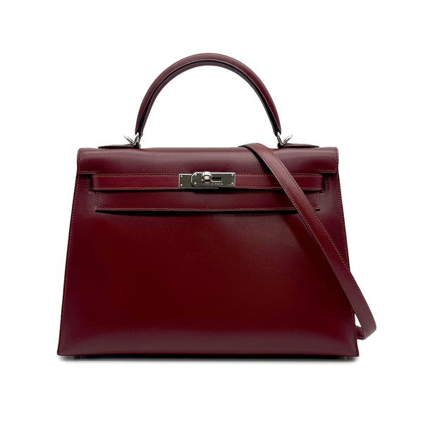 HERMES KELLY 32 SELLIER ROUGE H BOXCALF HAND SHOULDER BAG 2003 SQUARE G PALLADIUM HARDWARE 90315618