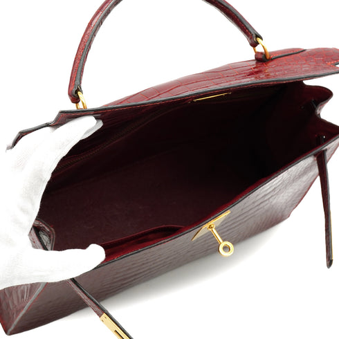 HERMES KELLY 32 SELLIER ROUGE H CROCODILE ALLIGATOR HAND SHOULDER BAG 1993 CIRCLE W GOLD HARDWARE 90327983