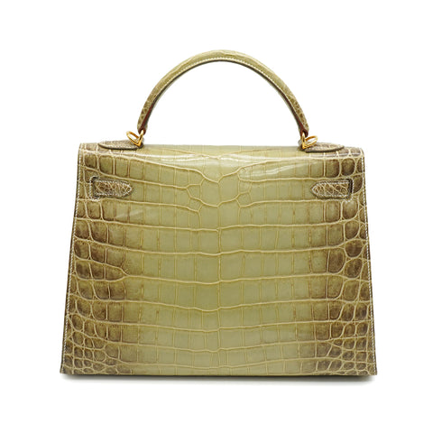 HERMES KELLY 32 VERT CELADON CROCODILE NILOTICUS NATURA HAND SHOULDER BAG 2006 SQUARE J GOLD HARDWARE 90348491