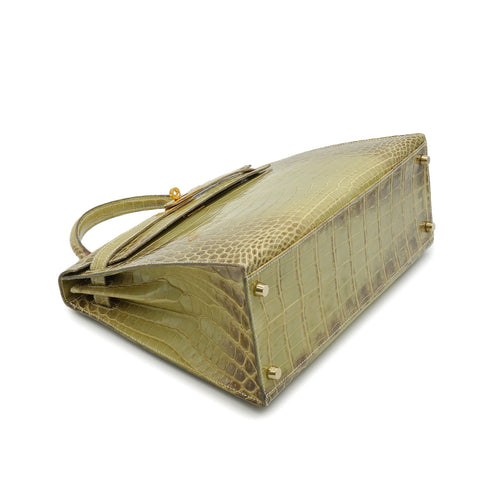 HERMES KELLY 32 VERT CELADON CROCODILE NILOTICUS NATURA HAND SHOULDER BAG 2006 SQUARE J GOLD HARDWARE 90348491