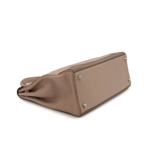 HERMES KELLY 35 GHILLIES RETOURNE ARGILE ETOUPE VEAU SWIFT HAND SHOULDER BAG 2012 SQUARE P STAMP PALLADIUM HARDWARE 90344353