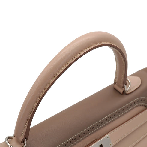 HERMES KELLY 35 GHILLIES RETOURNE ARGILE ETOUPE VEAU SWIFT HAND SHOULDER BAG 2012 SQUARE P STAMP PALLADIUM HARDWARE 90344353