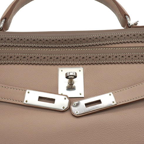 HERMES KELLY 35 GHILLIES RETOURNE ARGILE ETOUPE VEAU SWIFT HAND SHOULDER BAG 2012 SQUARE P STAMP PALLADIUM HARDWARE 90344353