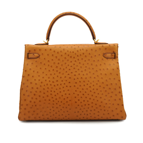 HERMES KELLY 35 RETORNE CHESTNUT OSTRICH HAND SHOULDER BAG 2005 SQUARE I GOLD HARDWARE 90331929