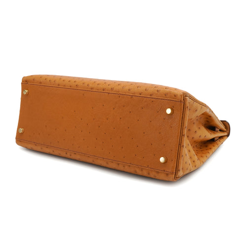 HERMES KELLY 35 RETORNE CHESTNUT OSTRICH HAND SHOULDER BAG 2005 SQUARE I GOLD HARDWARE 90331929