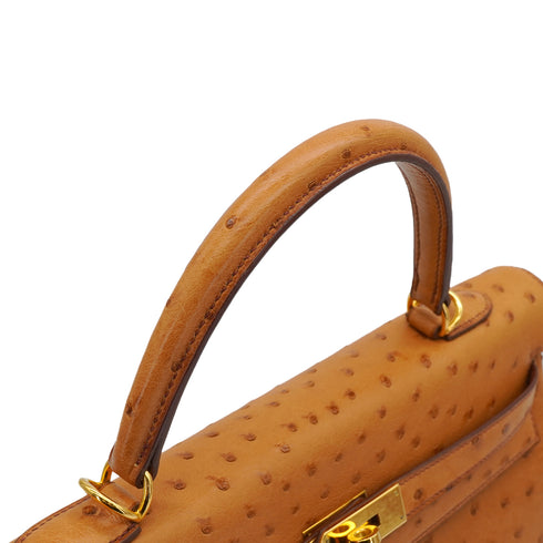 HERMES KELLY 35 RETORNE CHESTNUT OSTRICH HAND SHOULDER BAG 2005 SQUARE I GOLD HARDWARE 90331929