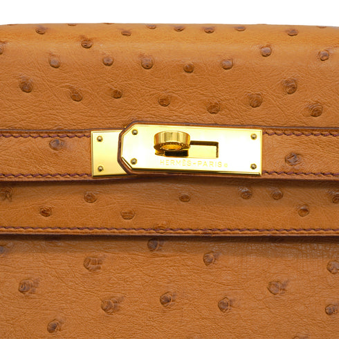 HERMES KELLY 35 RETORNE CHESTNUT OSTRICH HAND SHOULDER BAG 2005 SQUARE I GOLD HARDWARE 90331929