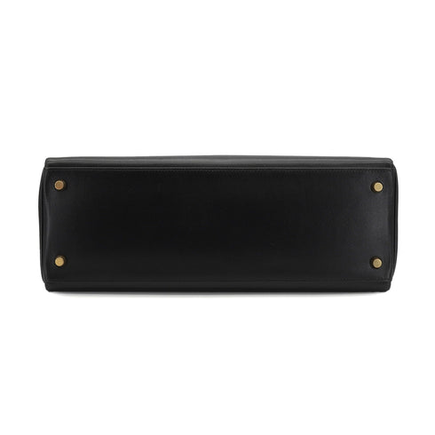 HERMES KELLY 35 RETOURNE BLACK BOX CALF HAND SHOULDER BAG 2002 SQUARE F GOLD HARDWARE 90334133