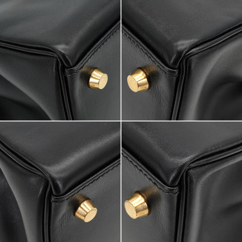 HERMES KELLY 35 RETOURNE BLACK BOX CALF HAND SHOULDER BAG 2002 SQUARE F GOLD HARDWARE 90334133