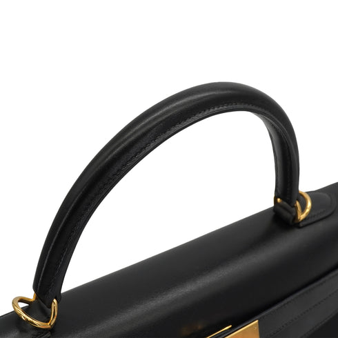 HERMES KELLY 35 RETOURNE BLACK BOX CALF HAND SHOULDER BAG 2002 SQUARE F GOLD HARDWARE 90334133