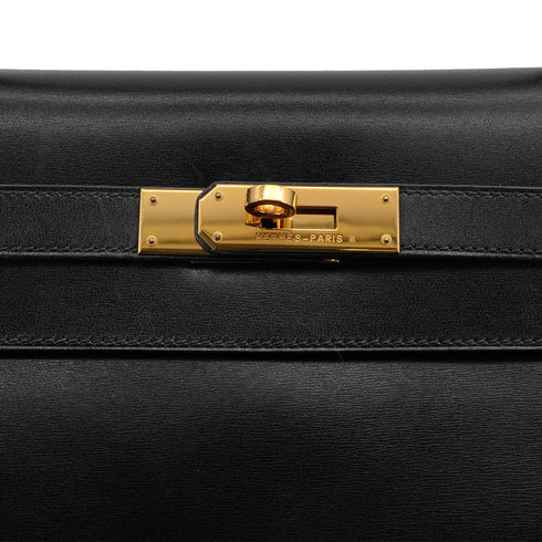 HERMES KELLY 35 RETOURNE BLACK BOX CALF HAND SHOULDER BAG 2002 SQUARE F GOLD HARDWARE 90334133