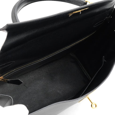 HERMES KELLY 35 RETOURNE BLACK BOX CALF HAND SHOULDER BAG 2002 SQUARE F GOLD HARDWARE 90334133