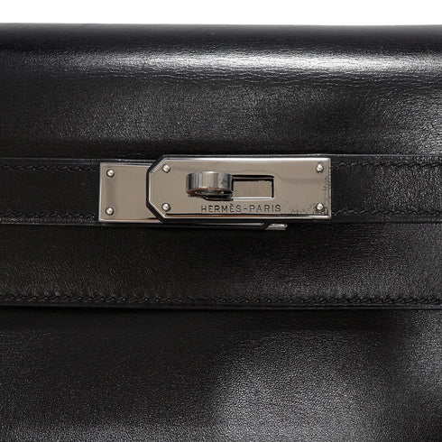 HERMES KELLY 35 RETOURNE BLACK BOX CALF HAND SHOULDER BAG 2003 SQUARE G RUTHENIUM HARDWARE 90343971