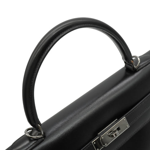 HERMES KELLY 35 RETOURNE BLACK BOX CALF HAND SHOULDER BAG 2003 SQUARE G RUTHENIUM HARDWARE 90343971