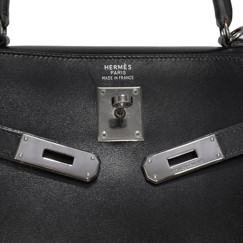 HERMES KELLY 35 RETOURNE BLACK BOX CALF HAND SHOULDER BAG 2003 SQUARE G RUTHENIUM HARDWARE 90343971