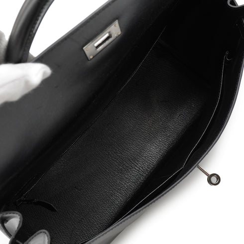 HERMES KELLY 35 RETOURNE BLACK BOX CALF HAND SHOULDER BAG 2003 SQUARE G RUTHENIUM HARDWARE 90343971