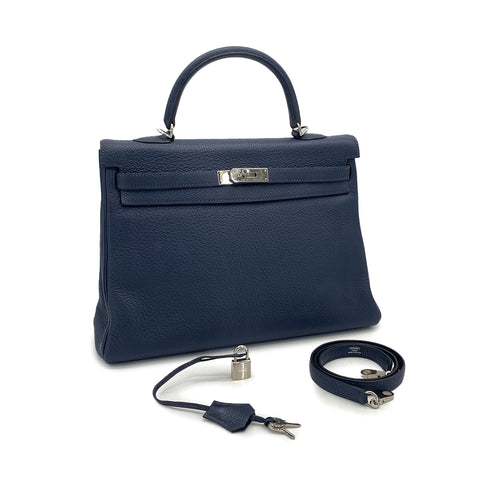 HERMES KELLY 35 RETOURNE BLUE ABYSSE TOGO HAND SHOULDER BAG 2009 SQUARE M PALLADIUM HARDWARE 90327258