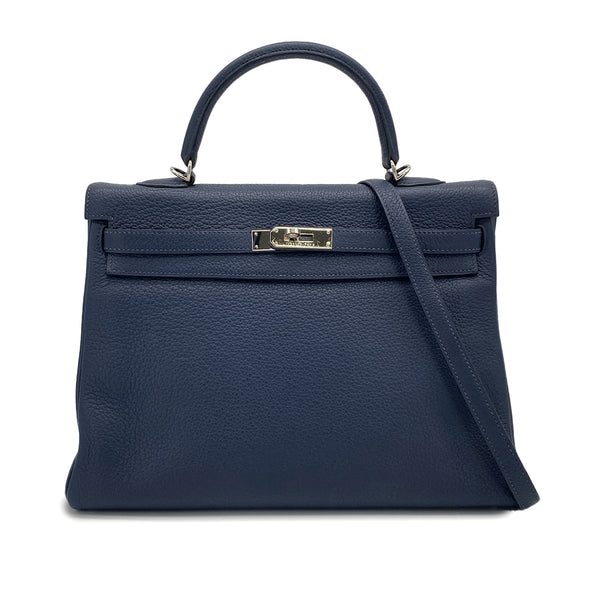 HERMES KELLY 35 RETOURNE BLUE ABYSSE TOGO HAND SHOULDER BAG 2009 SQUARE M PALLADIUM HARDWARE 90327258