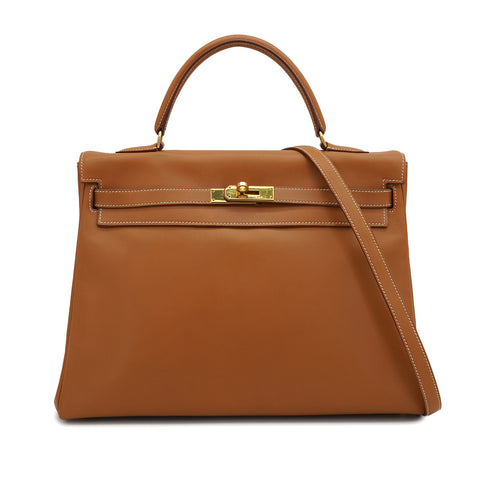 HERMES KELLY 35 RETOURNE GOLD VEAU GULLIVER HAND SHOULDER BAG 1997 SQUARE A GOLD HARDWARE 90328470
