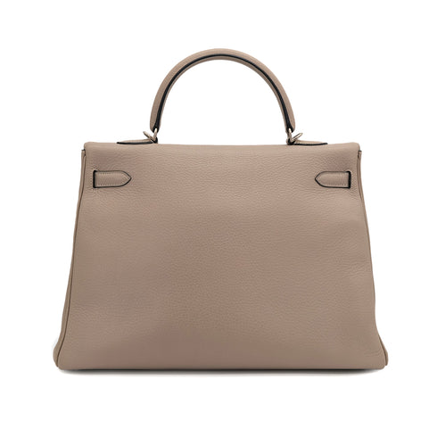 HERMES KELLY 35 RETOURNE GRIS TOURTERELLE TAURILLON CLEMENCE HAND SHOULDER BAG 2000 SQUARE D MATT HARDWARE 90323085