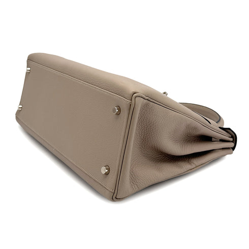 HERMES KELLY 35 RETOURNE GRIS TOURTERELLE TAURILLON CLEMENCE HAND SHOULDER BAG 2000 SQUARE D MATT HARDWARE 90323085