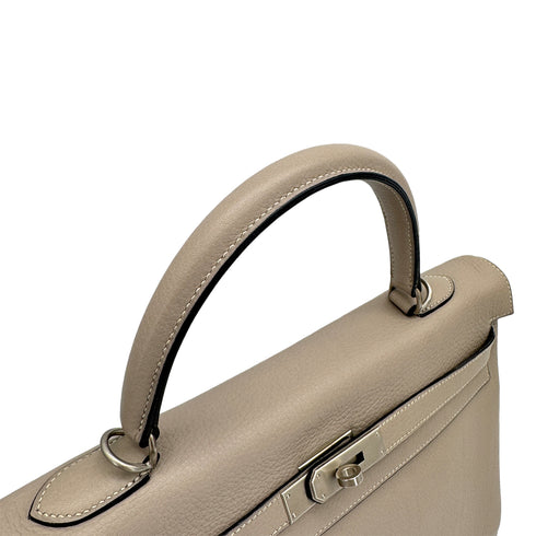 HERMES KELLY 35 RETOURNE GRIS TOURTERELLE TAURILLON CLEMENCE HAND SHOULDER BAG 2000 SQUARE D MATT HARDWARE 90323085