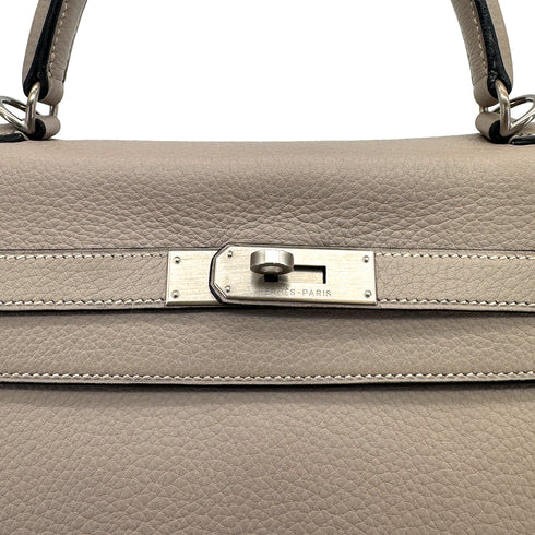 HERMES KELLY 35 RETOURNE GRIS TOURTERELLE TAURILLON CLEMENCE HAND SHOULDER BAG 2000 SQUARE D MATT HARDWARE 90323085