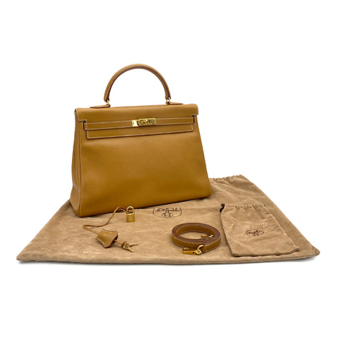HERMES KELLY 35 RETOURNE NATURAL ARDENNES HAND SHOULDER BAG 1997 SQUARE A GOLD HARDWARE 90323191
