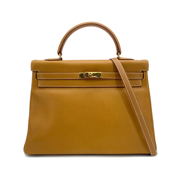 HERMES KELLY 35 RETOURNE NATURAL ARDENNES HAND SHOULDER BAG 1997 SQUARE A GOLD HARDWARE 90323191