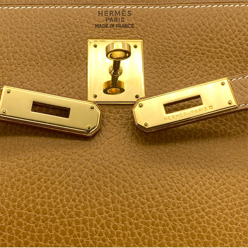 HERMES KELLY 35 RETOURNE NATURAL ARDENNES HAND SHOULDER BAG 1997 SQUARE A GOLD HARDWARE 90323191