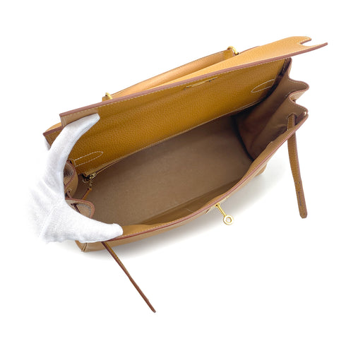 HERMES KELLY 35 RETOURNE NATURAL ARDENNES HAND SHOULDER BAG 1997 SQUARE A GOLD HARDWARE 90323191