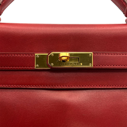 HERMES KELLY 35 RETOURNE ROUGE VIF BOXCALF HAND SHOULDER BAG 1999 SQUARE C GOLD HARDWARE 90315448