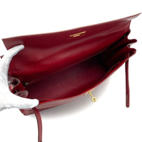 HERMES KELLY 35 RETOURNE ROUGE VIF BOXCALF HAND SHOULDER BAG 1999 SQUARE C GOLD HARDWARE 90315448