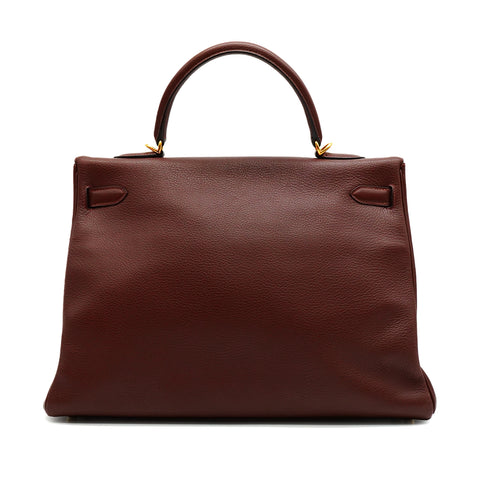 HERMES KELLY 35 RETOURNE MARRON FONCE TOGO CLEMENCE HAND SHOULDER BAG 2000 SQUARE D GOLD HARDWARE 90341430