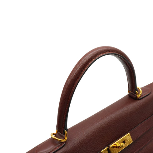 HERMES KELLY 35 RETOURNE MARRON FONCE TOGO CLEMENCE HAND SHOULDER BAG 2000 SQUARE D GOLD HARDWARE 90341430