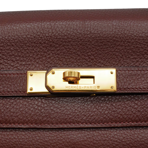 HERMES KELLY 35 RETOURNE MARRON FONCE TOGO CLEMENCE HAND SHOULDER BAG 2000 SQUARE D GOLD HARDWARE 90341430