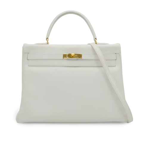 HERMES KELLY 35 RETOURNE WHITE VEAU GRAINE HAND SHOULDER BAG 1995 CIRCLE Y GOLD HARDWARE 90331930