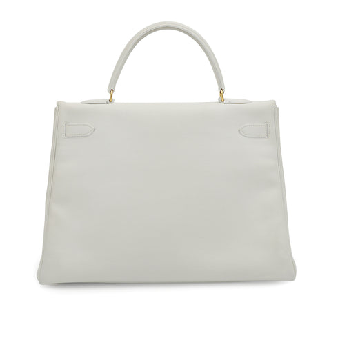 HERMES KELLY 35 RETOURNE WHITE VEAU GRAINE HAND SHOULDER BAG 1995 CIRCLE Y GOLD HARDWARE 90331930
